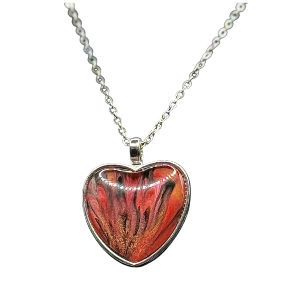 Heart Shaped Orange, Red and Black Necklace